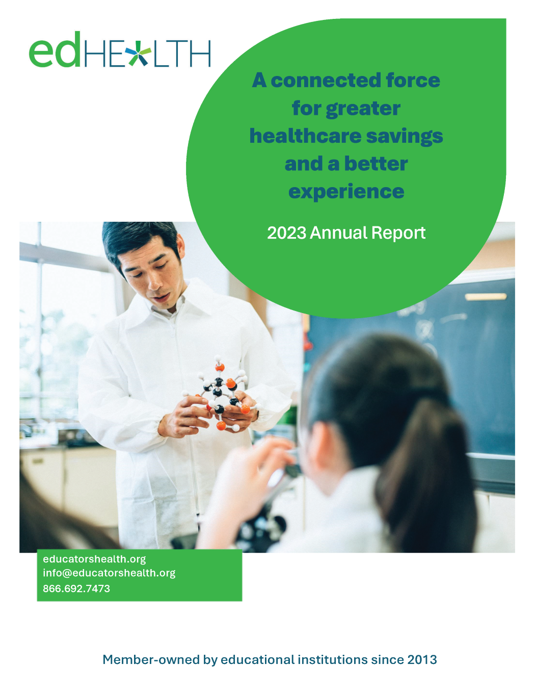 cover of annual report with science teacher and student